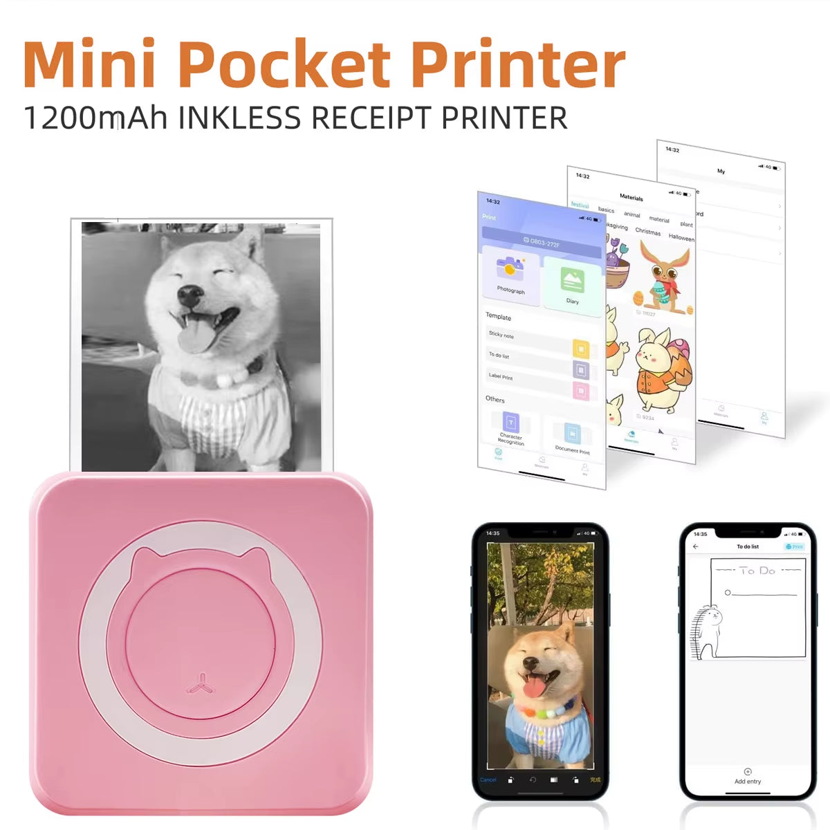 Mini Printer Compatible with IOS and Android, Wireless Mini Photo Printer Label Printer, Portable BT Mini Thermal Printer
