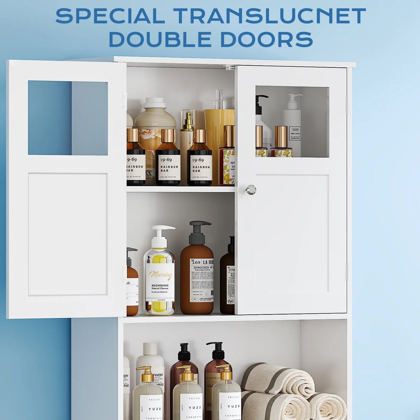 over the Toilet Bathroom Storage Cabinet with 2 Doors & 3 Storage Shelves Space Saver, White