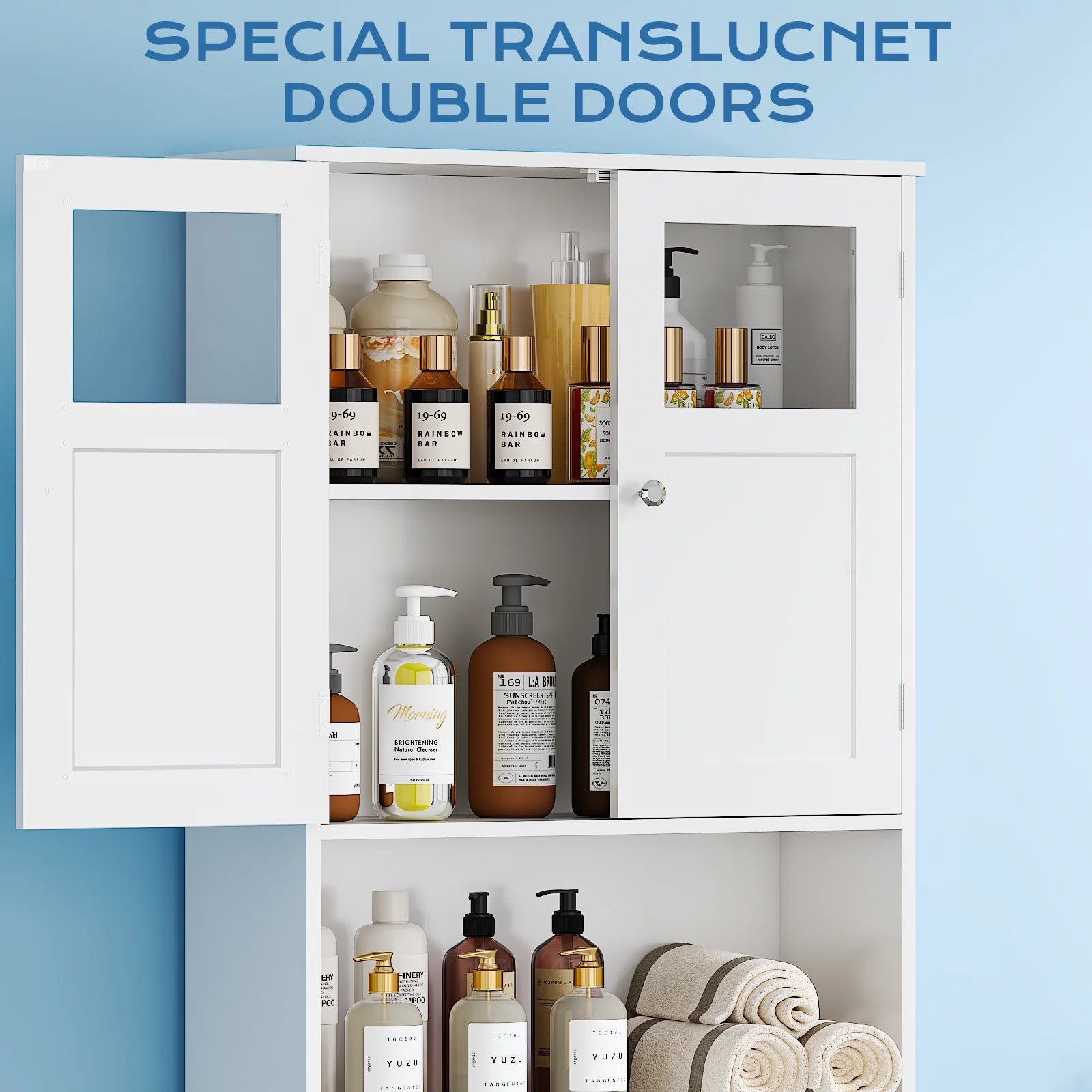 over the Toilet Bathroom Storage Cabinet with 2 Doors & 3 Storage Shelves Space Saver, White