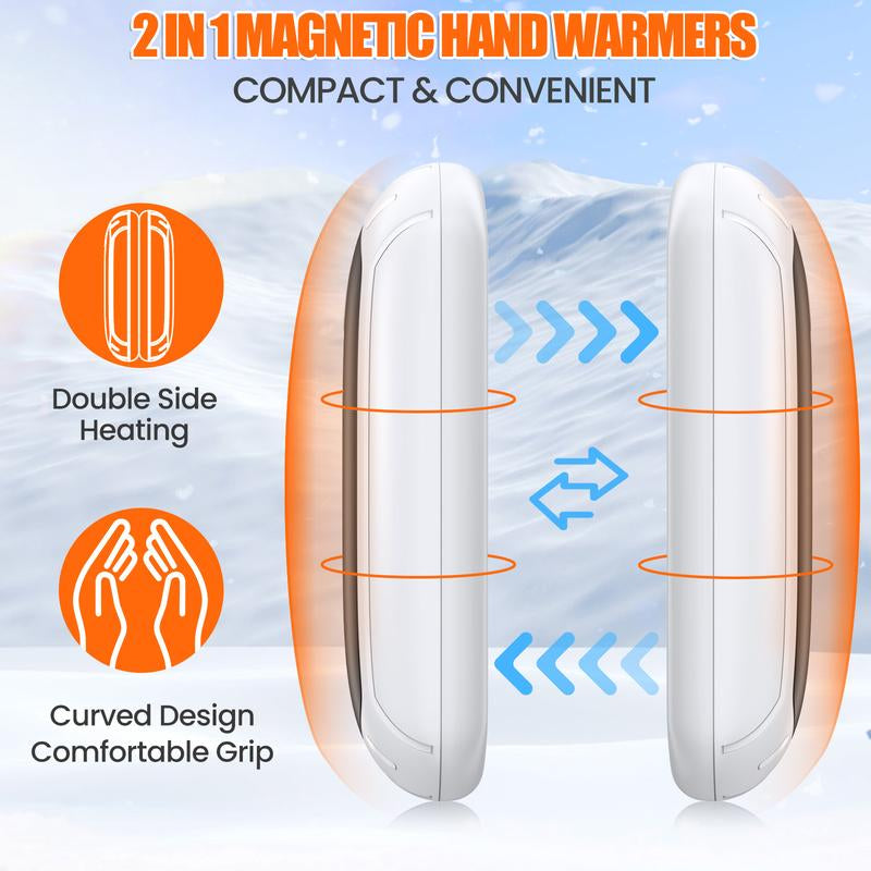 Rechargeable Hand Warmers - 2 Pack Portable Magnetic Electric Design with 12 Hours of Warmth, Double-Sided Heating, Ideal for Outdoor Activities and Camping - Perfect Winter Gifts for Men and Women