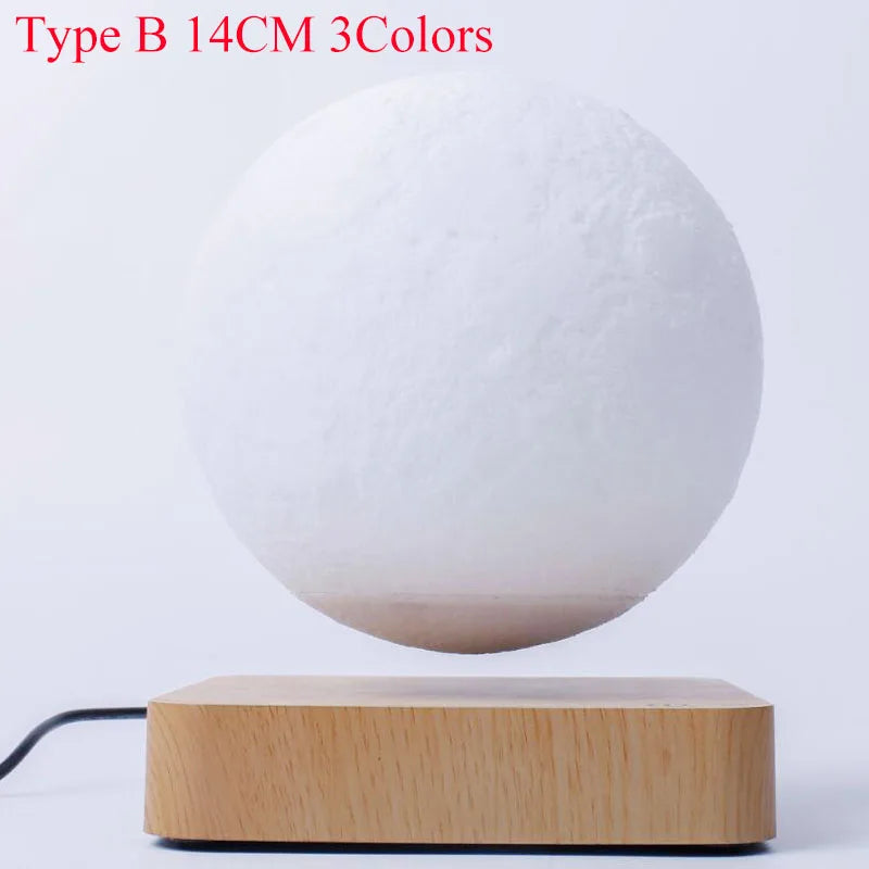 Levitating Moon Lamp Night Light Floating 3D Printing LED Moon Lamp with Wooden Base and Magnetic with 3 Colors