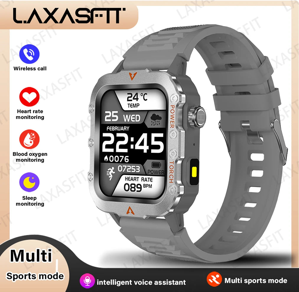 New Smart Watch with LED Flashlight Outdoor Sports Smart Watch Wristwatch Health Monitoring Smart Watch