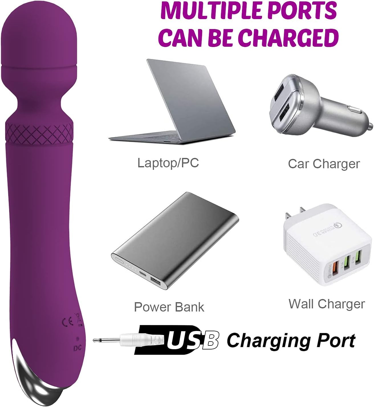 Wand Massager, Rechargeable Quiet Electric Massager, Multiple Vibration Modes and Intensity
