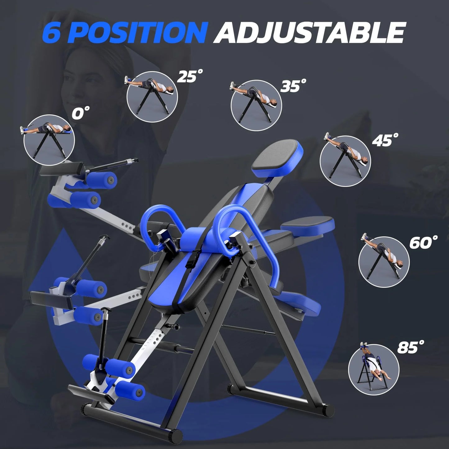 Heavy Duty Inversion Table, 300Lb Capacity Back Therapy Reflexology Heavy Duty Foldable Steel Back Stretcher Machine  Table ,Blue