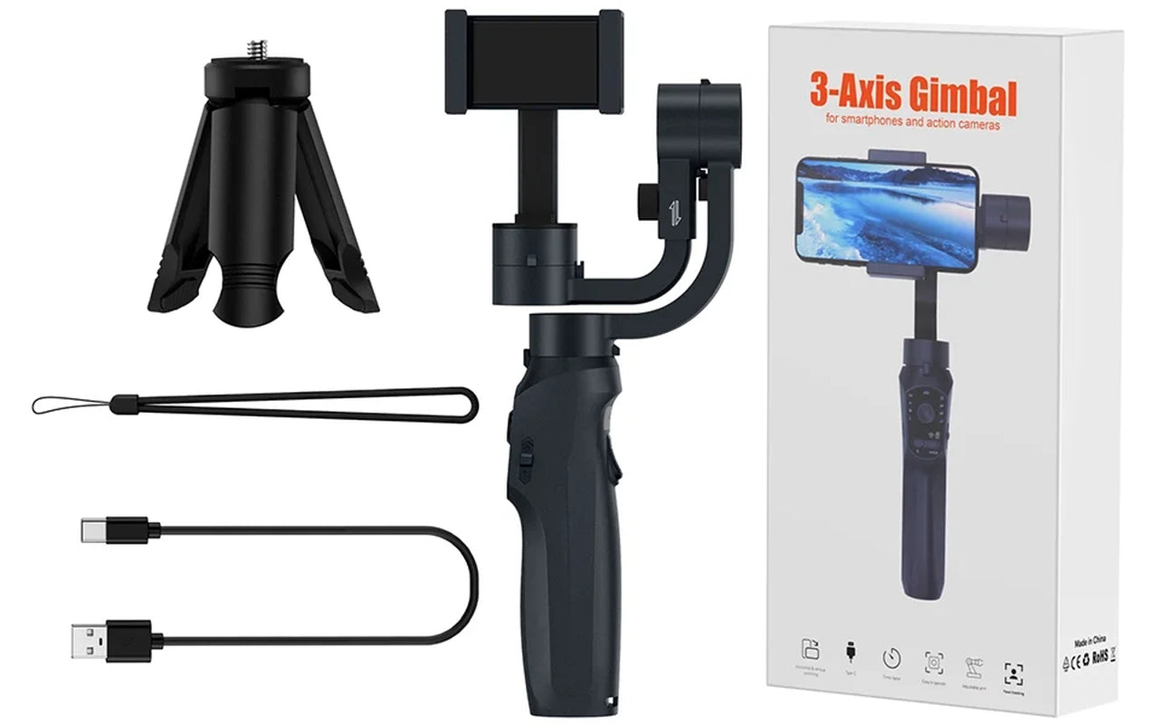 Gimbal Stabilizer for Smartphone, 3-Axis Gimbal Gimbal for Iphone and Android, Portable and Foldable Phone Stabilizer for Video Recording with Face,Black, 1 Count