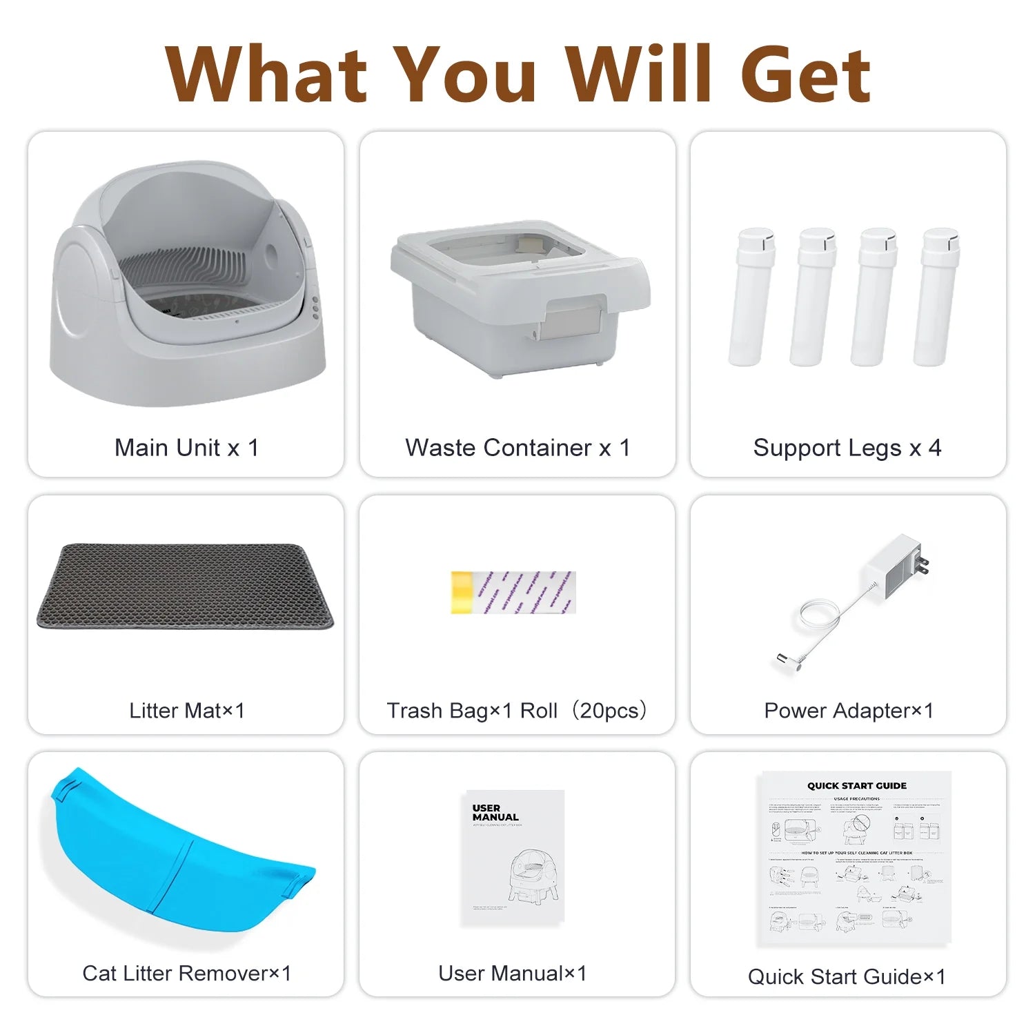 Automatic Cat Litter Box Self-Cleaning with Safety Protection, Mat and Trash Bags Included, Steel