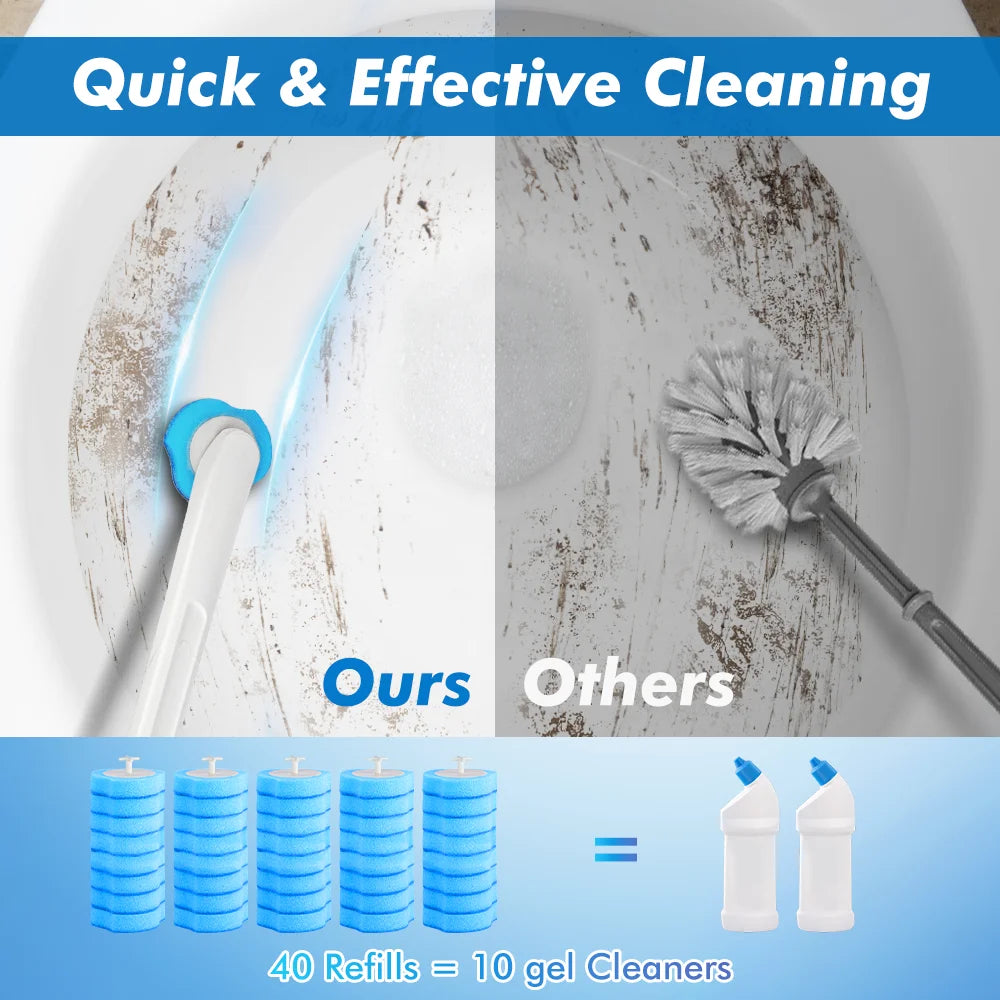 Disposable Toilet Brush Cleaner & Holder with 40 Toilet Bowl Scrubber Refill