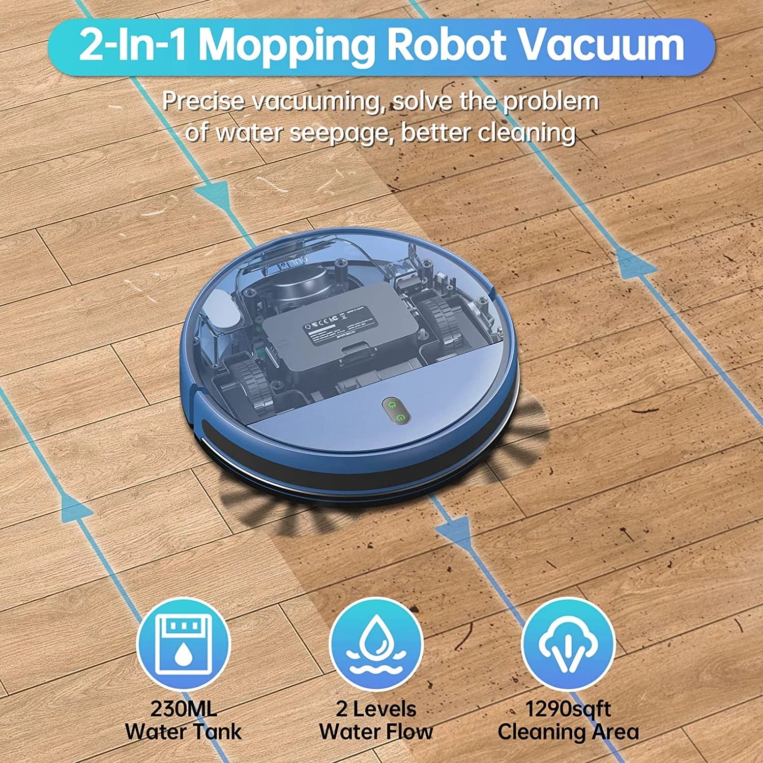 Robot Vacuum and Mop Combo Compatible with Alexa, Blue