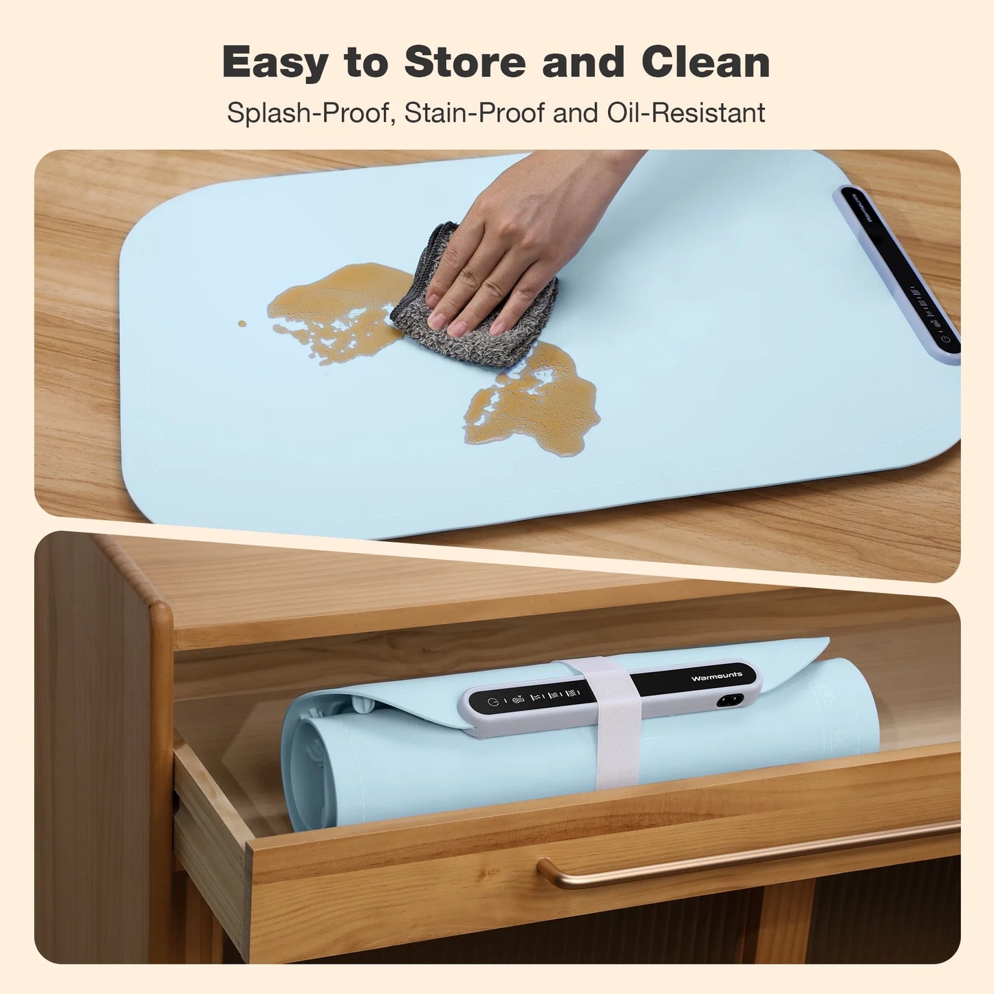 Food Warming Mat, Portable Electric Warming Tray W/ 3 Adjustable Temperature, Full-Surface Heating in 10S, 3 Hour Auto Shut-Off, Roll up Silicone Heating Pad for Food Buffet Home Daily Use