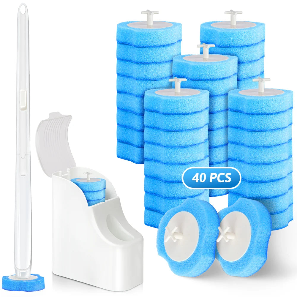 Disposable Toilet Brush Cleaner & Holder with 40 Toilet Bowl Scrubber Refill
