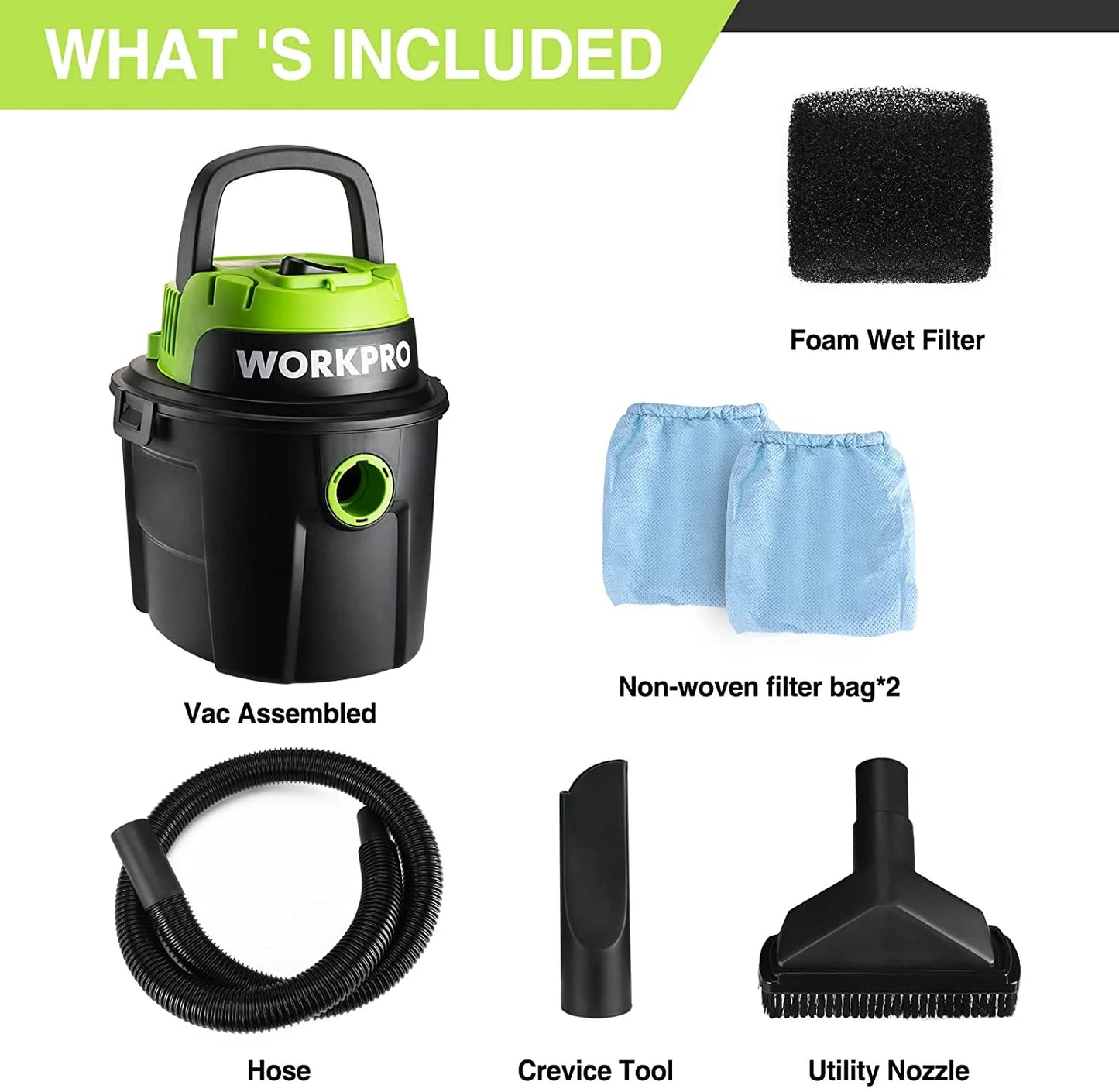 Wet Dry Vacuum 2.5 Gallon 3 Peak Horsepower Portable Shop Vacuum Cleaner Black W125080A