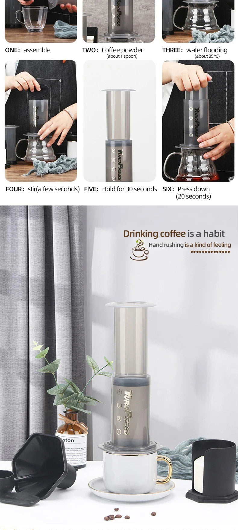 Espresso Coffee Maker Portable French Press barista tools Coffee Pot Air Press Drip Coffee Machine Filters Paper 64mm 350pcs