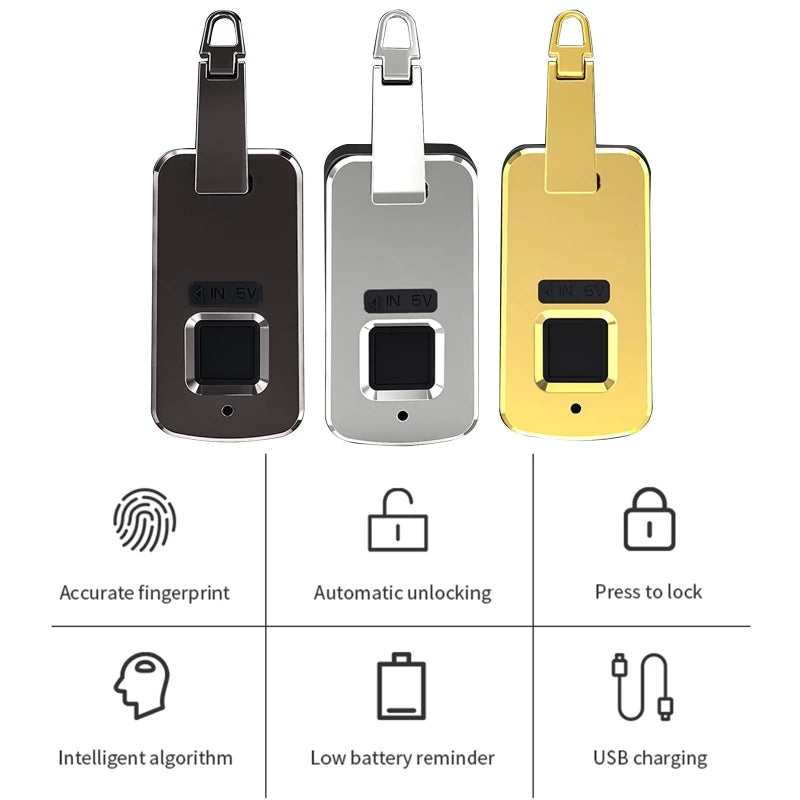 Anti-Theft Fingerprint Padlock for Girl Women Men Handbag Luggage Backpack School Bag Briefcase USB Charge Long Standby