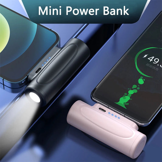 Mini Power Bank for Apple USB Type C Portable Charger Station for iPhone 15 Xiaomi Mi Samsung Powerbank with Light Spare Battery