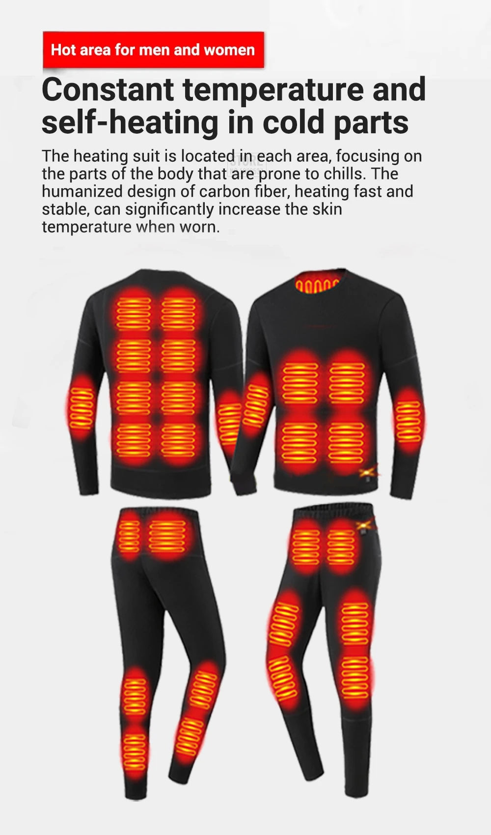 Winter Heated Underwear Set Women Men USB Electric Heating Jacket Winter Sports Thermal Underwear Electric Heated Equipment