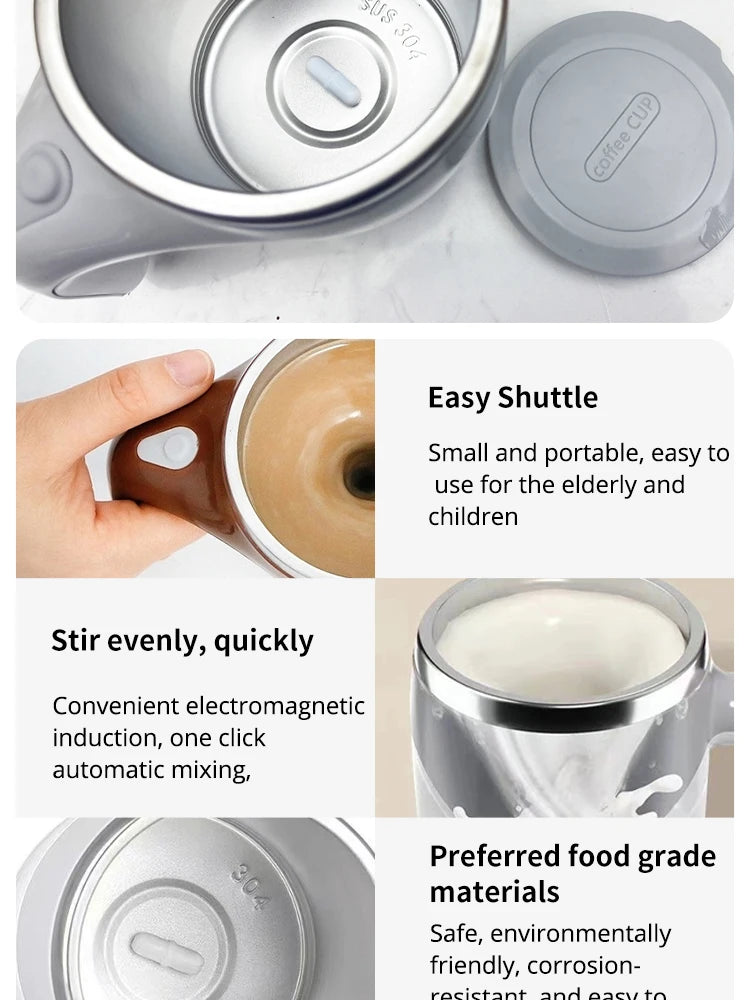 Automatic Stirring Cup Mug Rechargeable Portable Coffee Electric Stirring Stainless Steel Rotating Magnetic Home Drinking Tools