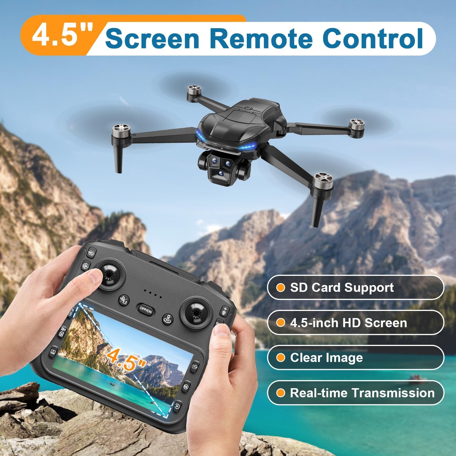 4K GPS Drone with Camera for Adults, Brushless Motor, 4.5" HD Screen Remote W...