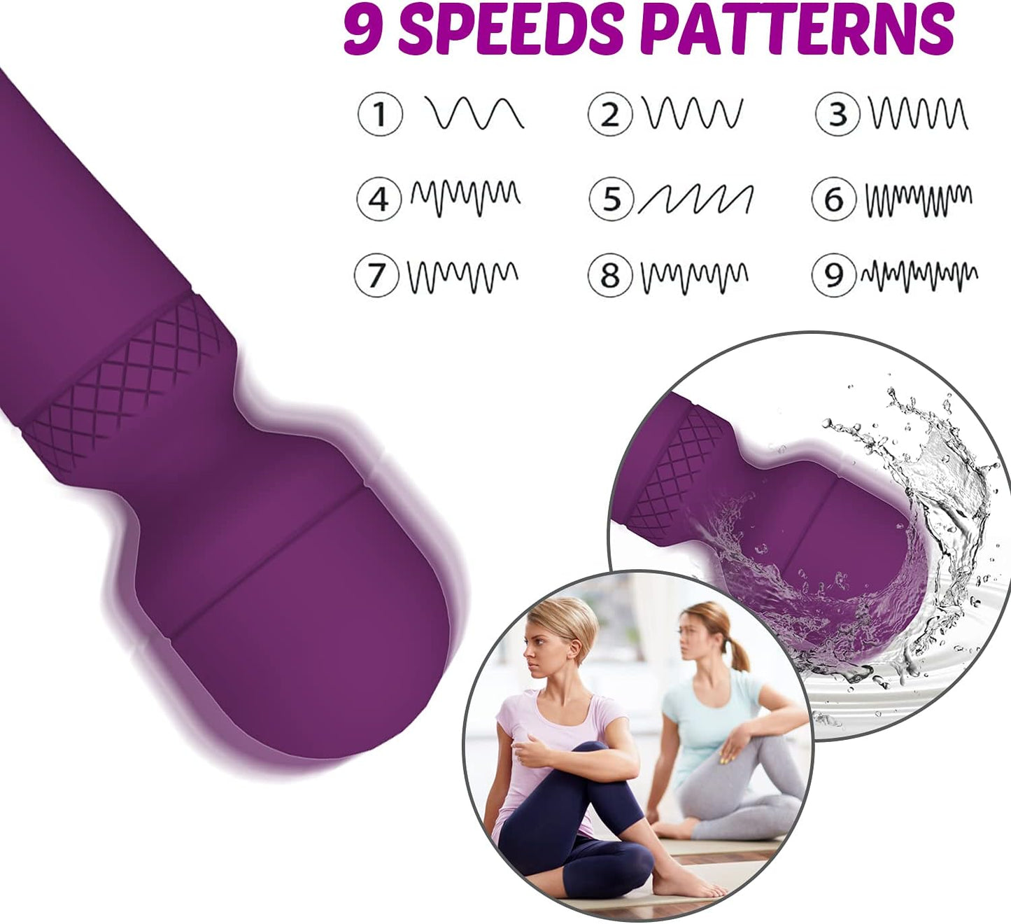 Wand Massager, Rechargeable Quiet Electric Massager, Multiple Vibration Modes and Intensity