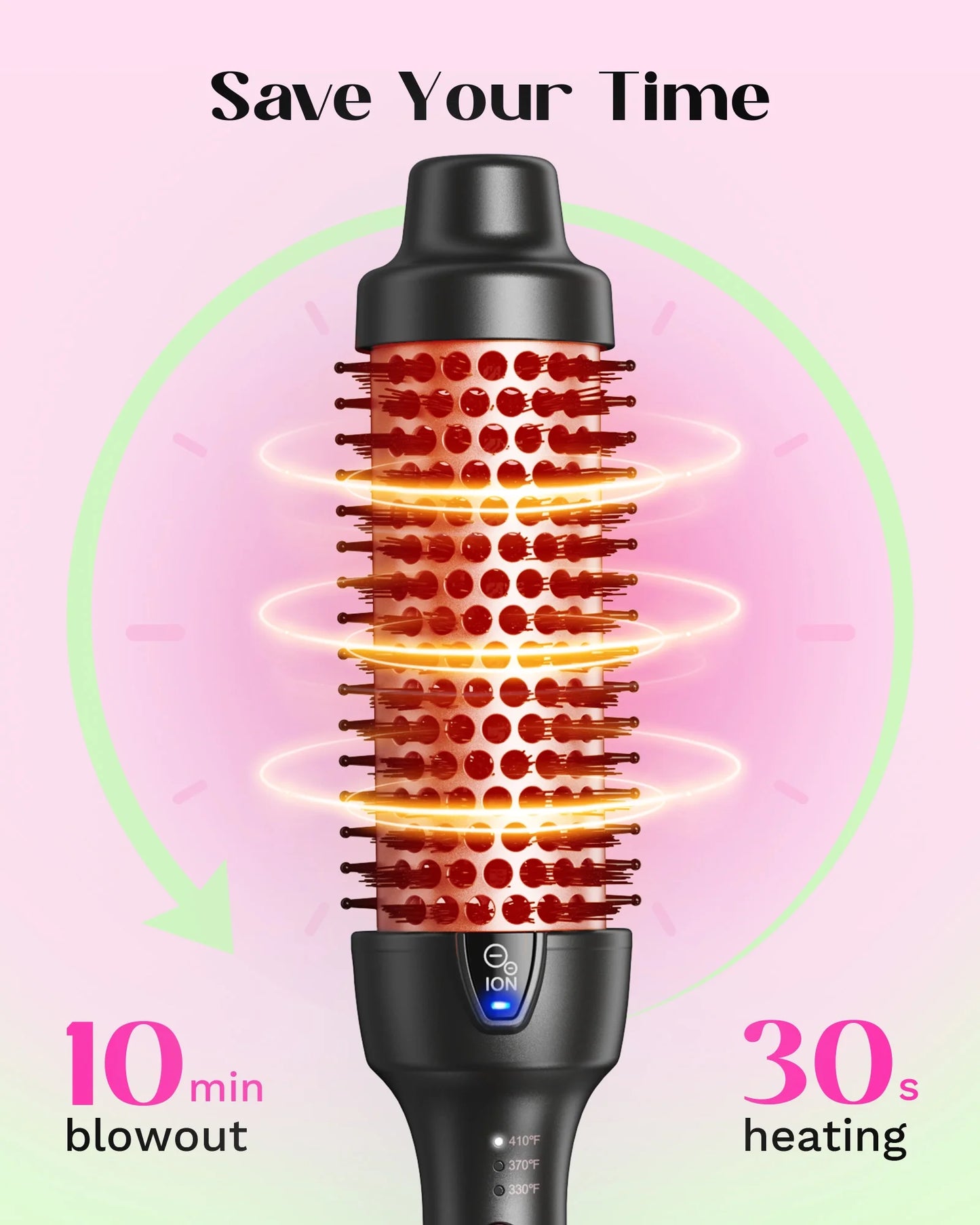 Thermal Brush for Blowout Look, 1 1/2 Inch Ionic Heated Nylon Brush Get Natural Curls, Rose Gold