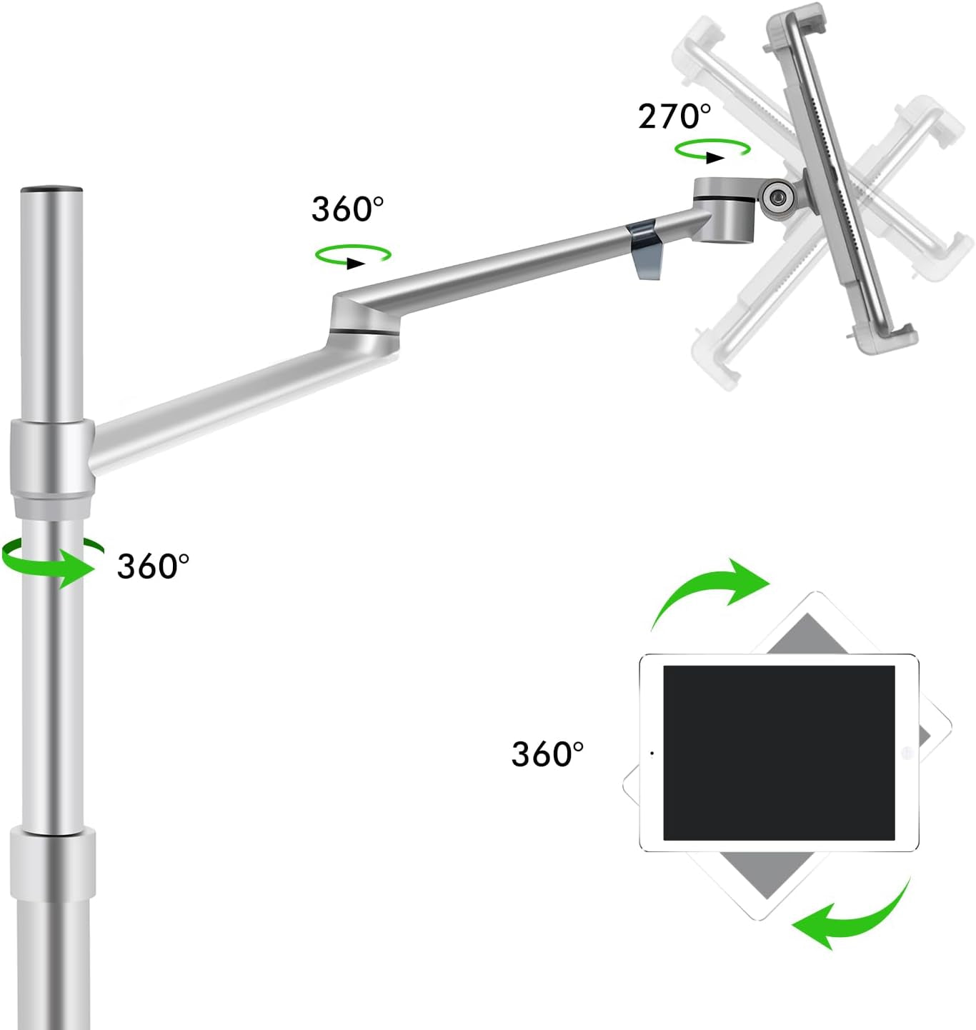 Tablet and Laptop Floor Stand, 2-In-1 Rolling Adjustable Dual Arm, Compatible with 4.5~13'' Phone and Tablet Compatible with Iphone, Ipad Pro, Ipad, Extra Tray Fits 12 to 17'' Laptop/Notebook S