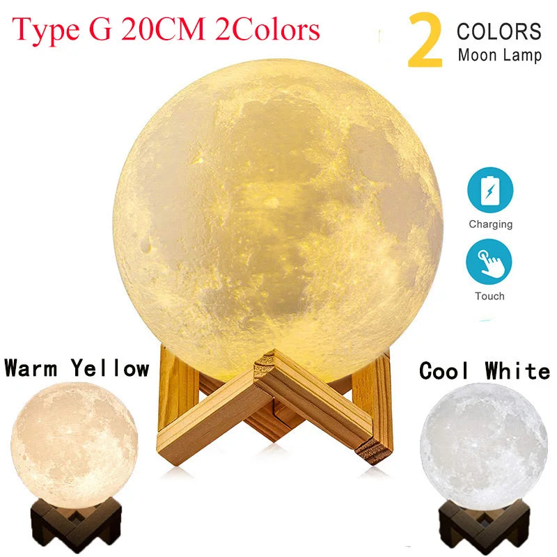 Levitating Moon Lamp Night Light Floating 3D Printing LED Moon Lamp with Wooden Base and Magnetic with 3 Colors