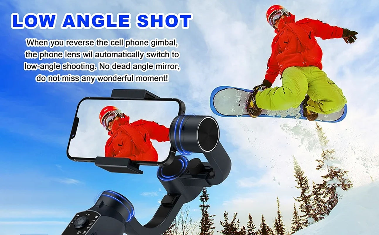 Gimbal Stabilizer for Smartphone, 3-Axis Gimbal Gimbal for Iphone and Android, Portable and Foldable Phone Stabilizer for Video Recording with Face,Black, 1 Count