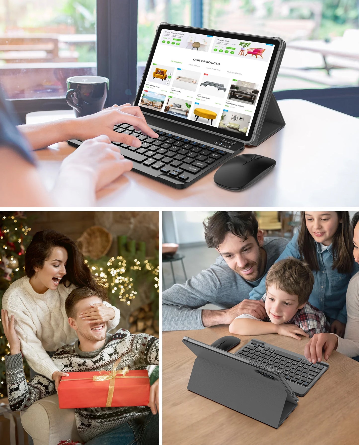 Android Tablet with Keyboard, 10 Inch Android 14 Tablet, T606 Octa Core 8GB+128GB+1TB Expand,8000Mah Battery,5G Wifi 6, Bluetooth,2+8Mp Dual Camera, 2 in 1 Tablet with Keyboard, Mouse, Case, Stylus