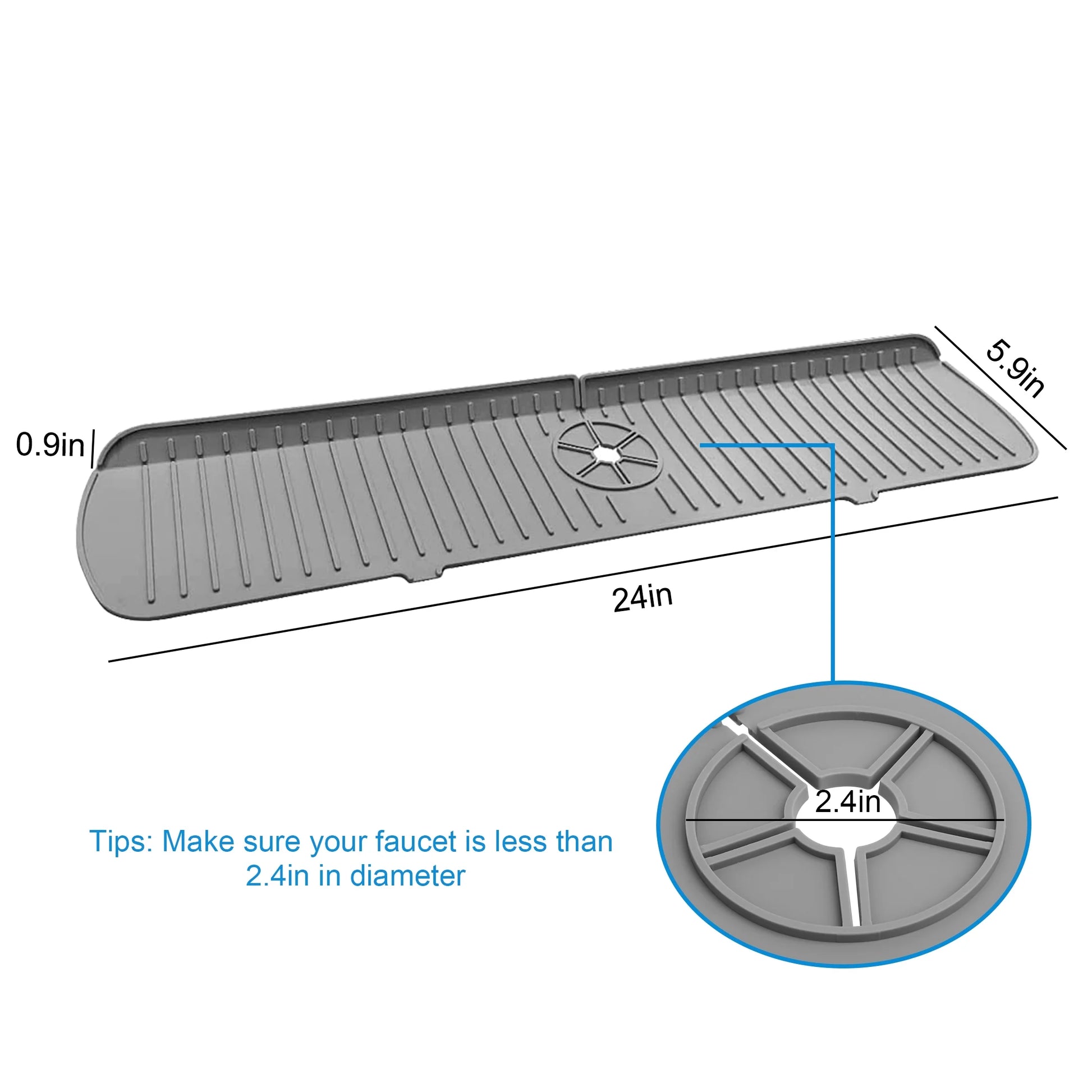 Kitchen Sink Splash Guard,  24Inch Silicone Faucet Handle Drip Catcher Tray Mat, Dish Soap Dispenser Sponge Holder, Sink Accessories for Kitchen Counter and Bathroom, Gray/Off White