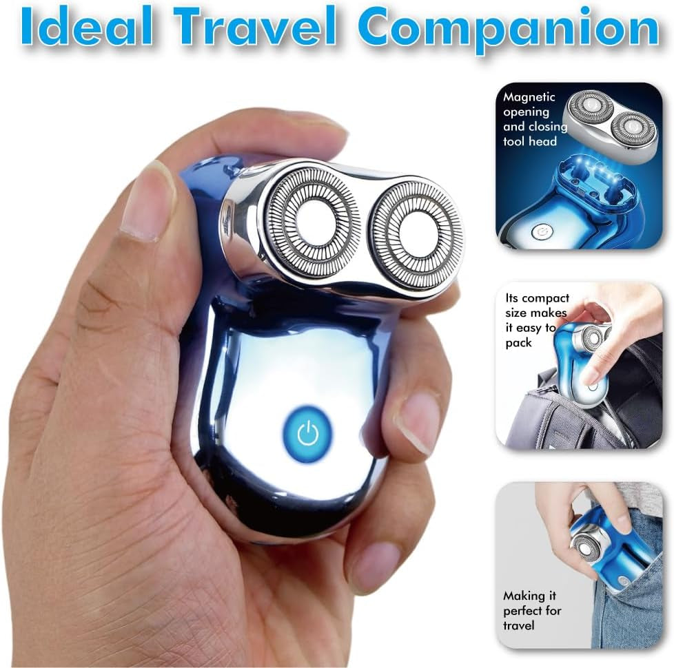 Electric Shaver for Men,2 Head Travel Shavers,Electric Shaver for Men, Razors Men'S Face Groomer USB Rechargeable, Fast-Charging Cordless Shavers with 5 Watts Beard Trimmer