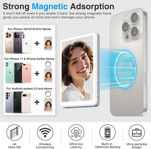 Vlog Selfie Monitor Screen with Wireless&Remote Control 1800Mah Battery, Back Camera Monito for Iphone & Android Phone,Selfie Monitor Screen Phone