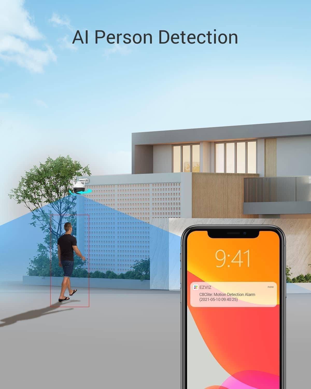 360° Security Camera Outdoor, Wifi Camera for Home Security, Surveillance Camera, No Subscription with Motion Detection, Color Night Vision, Audio Pick-Up, Waterproof, Alexa/Google, 256GB| C8C