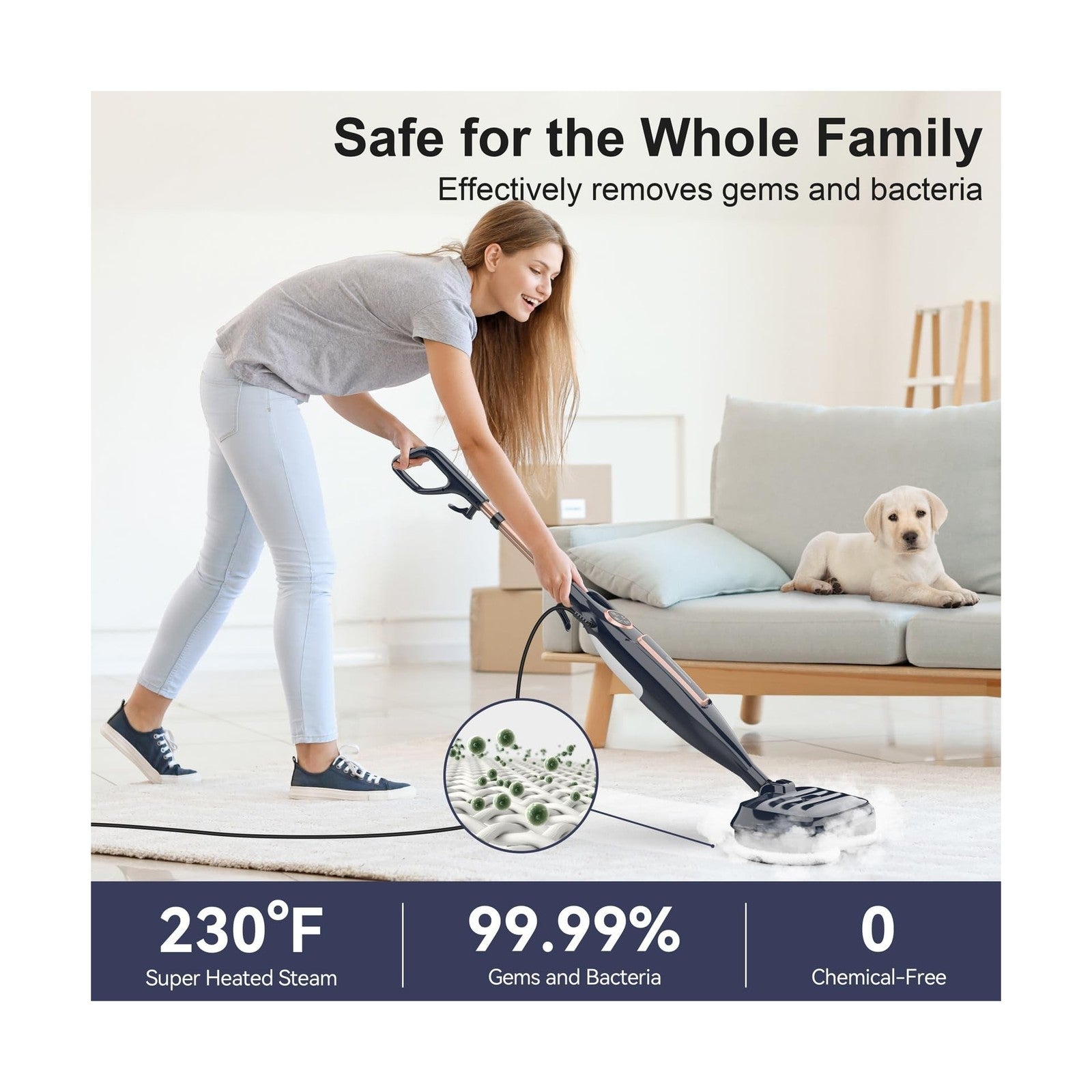 DEVOAC VM6 Scrubbing Steam Mop with Rotating Mop Pads, 10 in 1 Steam Mop, Lig...