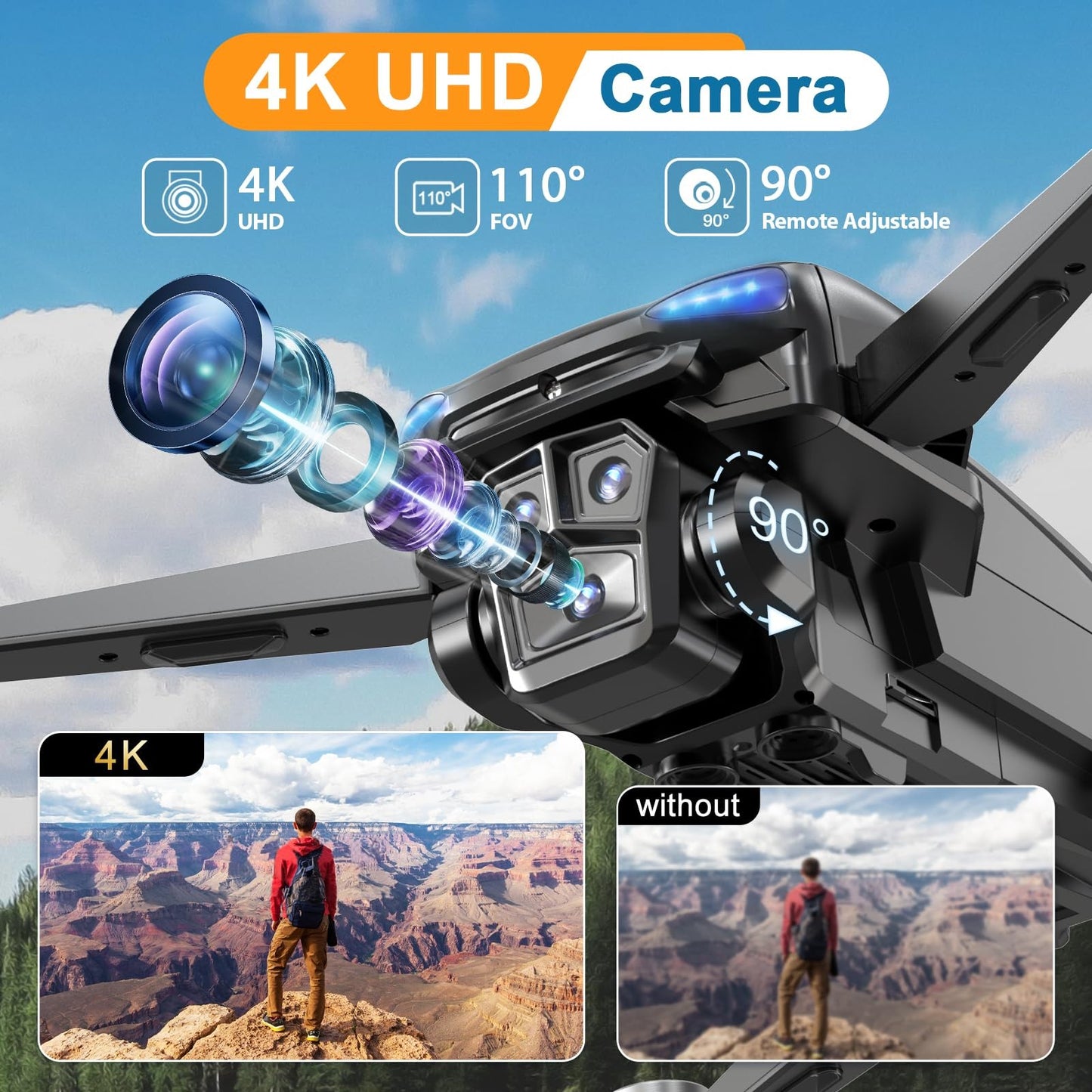 4K GPS Drone with Camera for Adults, Brushless Motor, 4.5" HD Screen Remote W...