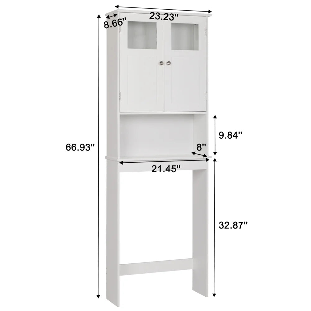 over the Toilet Bathroom Storage Cabinet with 2 Doors & 3 Storage Shelves Space Saver, White