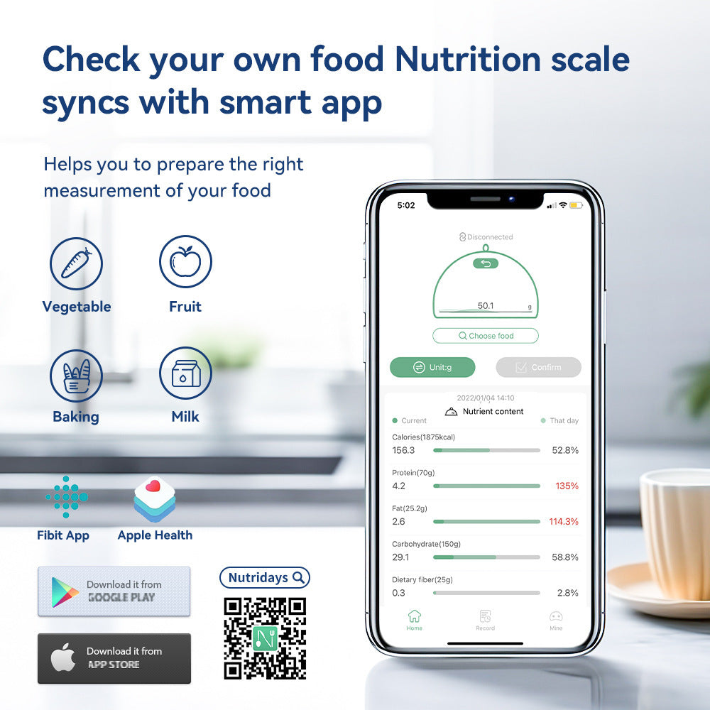 Smart Kitchen Scale with Nutrition Calculator App - Digital Food & Calorie Scale for Cooking and Baking.