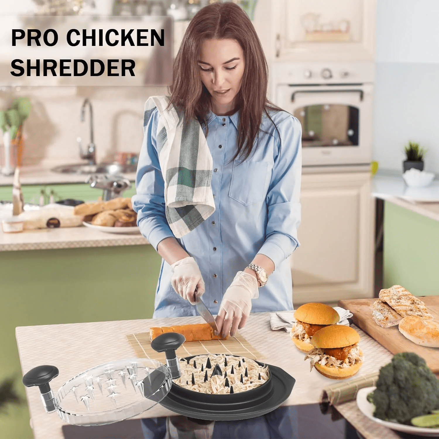Chicken Shredder, 10.8" Visible Chicken Breast Shredder Tool Twist, Large Meat Shredder Machine - Ergonomic Handle, Dishwasher Safe, Anti-Slip, Cleaning Brush, Heat Resistant, BPA Free
