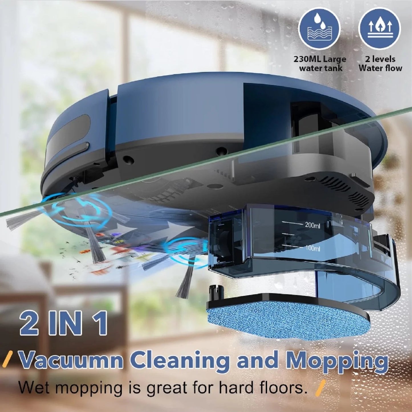 Robot Vacuum and Mop Combo Compatible with Alexa, Blue