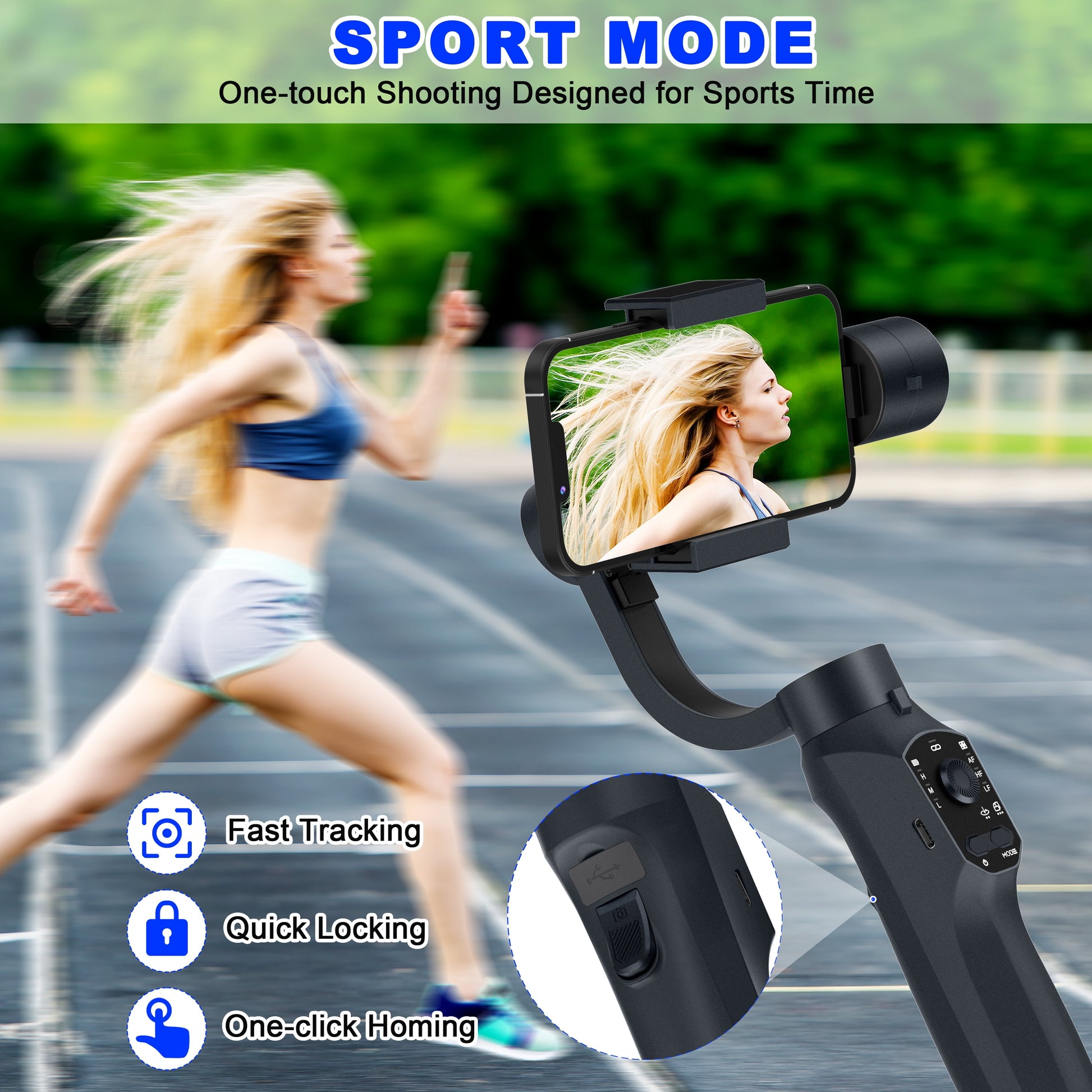 Gimbal Stabilizer for Smartphone, 3-Axis Gimbal Gimbal for Iphone and Android, Portable and Foldable Phone Stabilizer for Video Recording with Face,Black, 1 Count