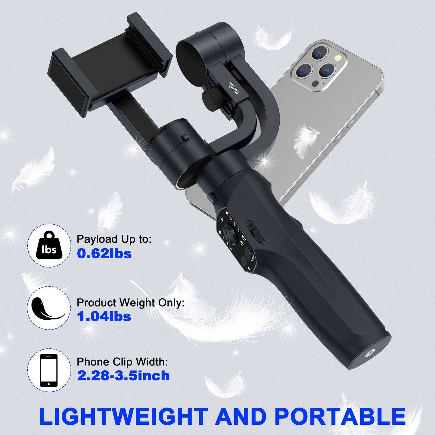 Gimbal Stabilizer for Smartphone, 3-Axis Gimbal Gimbal for Iphone and Android, Portable and Foldable Phone Stabilizer for Video Recording with Face,Black, 1 Count