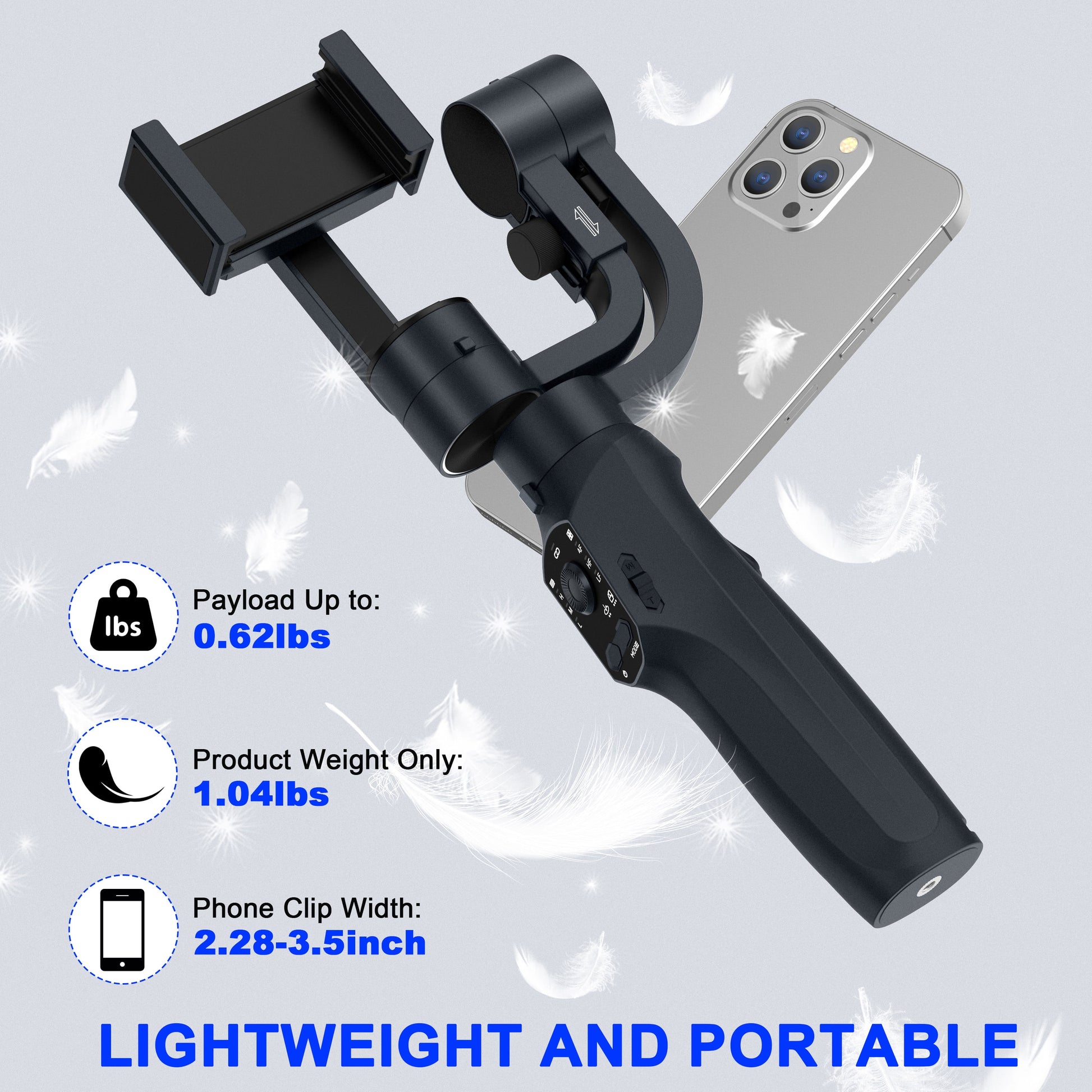 Gimbal Stabilizer for Smartphone, 3-Axis Gimbal Gimbal for Iphone and Android, Portable and Foldable Phone Stabilizer for Video Recording with Face,Black, 1 Count