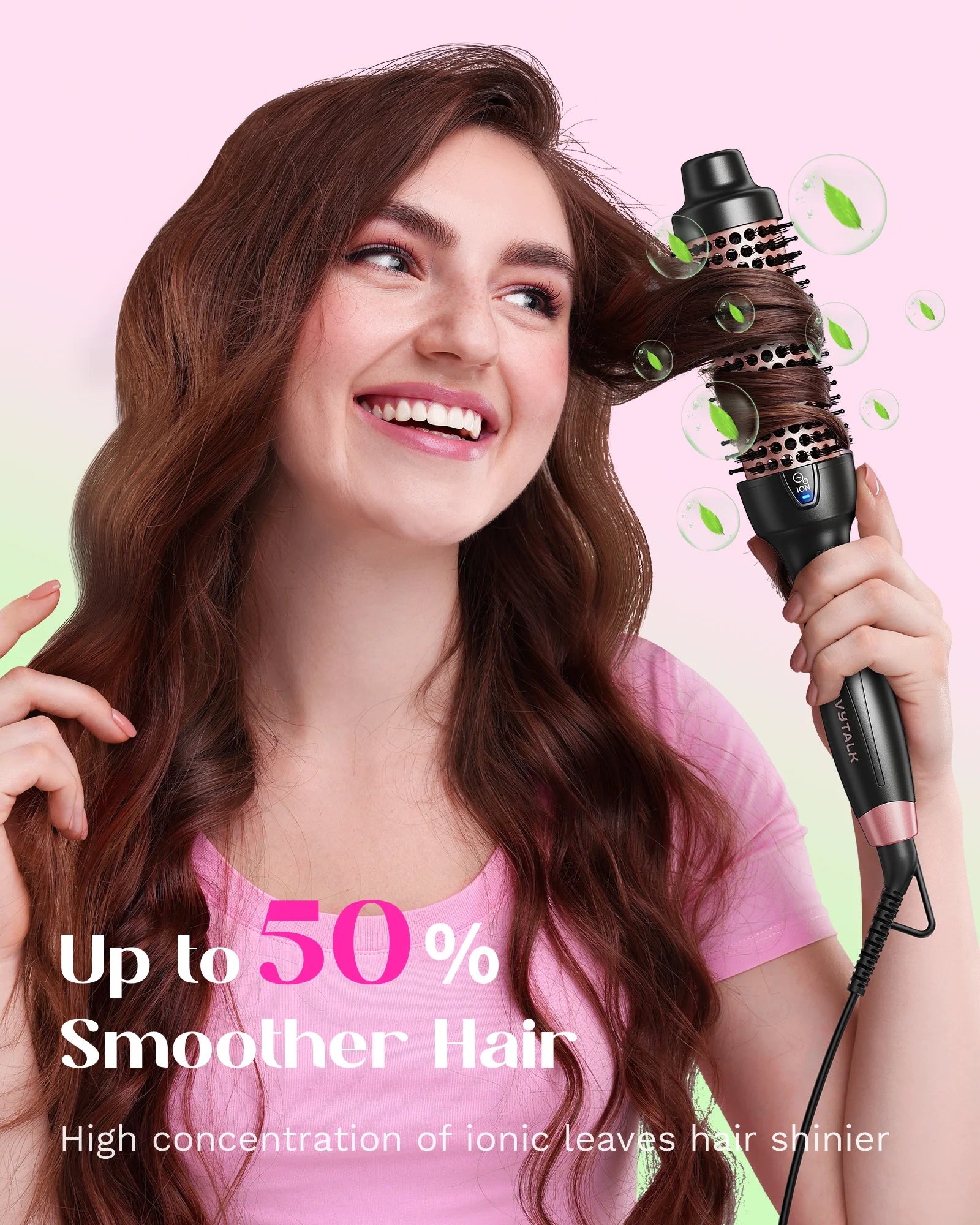 Thermal Brush for Blowout Look, 1 1/2 Inch Ionic Heated Nylon Brush Get Natural Curls, Rose Gold