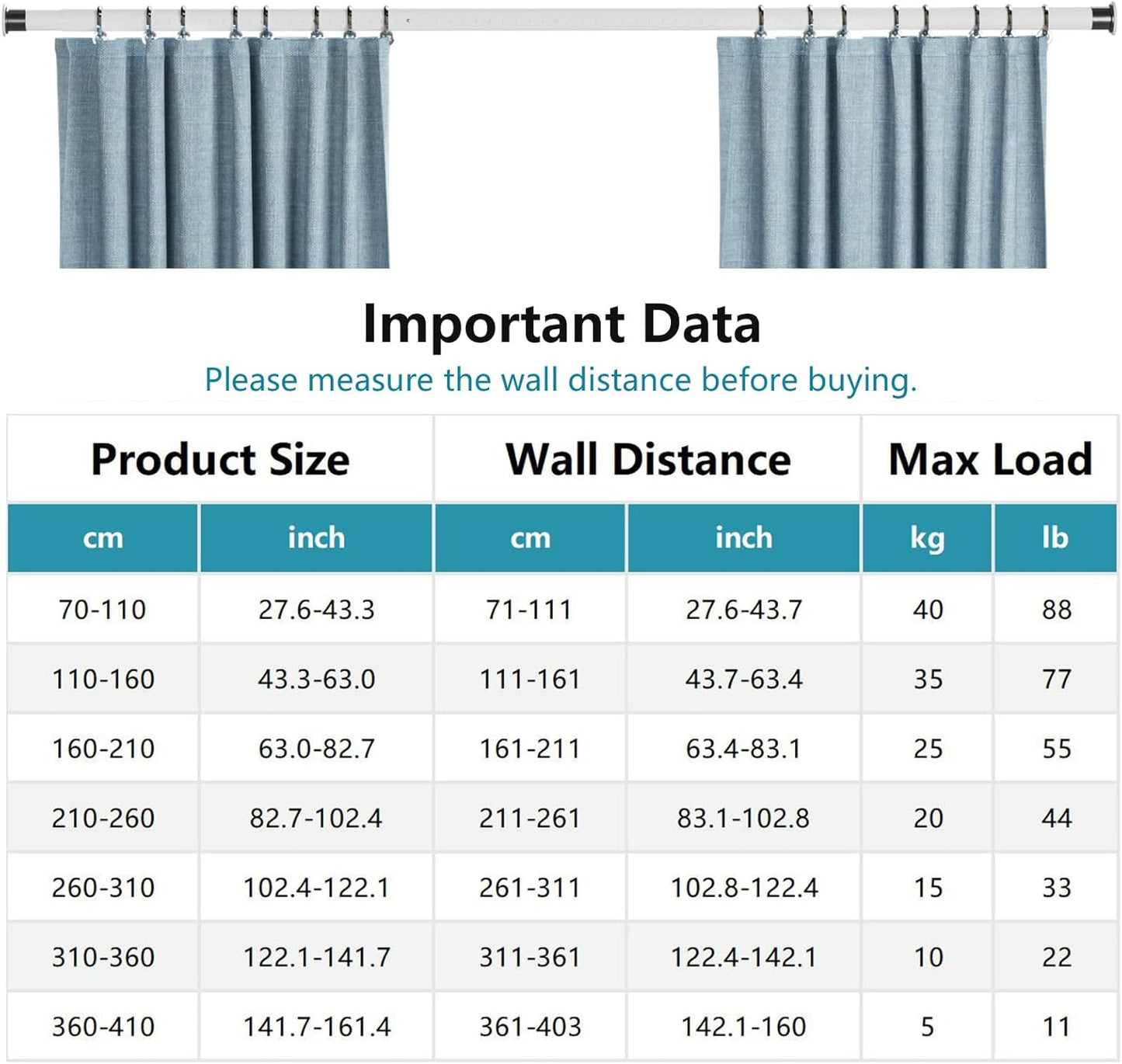 Room Divider Tension Curtain Rod Long / 141.7-161.4 Inches Large No Drilling Adjustable Window Curtain Rod for Bathroom, Shower Indoor Decor/Cream White