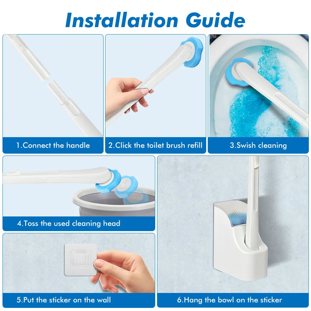 Disposable Toilet Brush Cleaner & Holder with 40 Toilet Bowl Scrubber Refill
