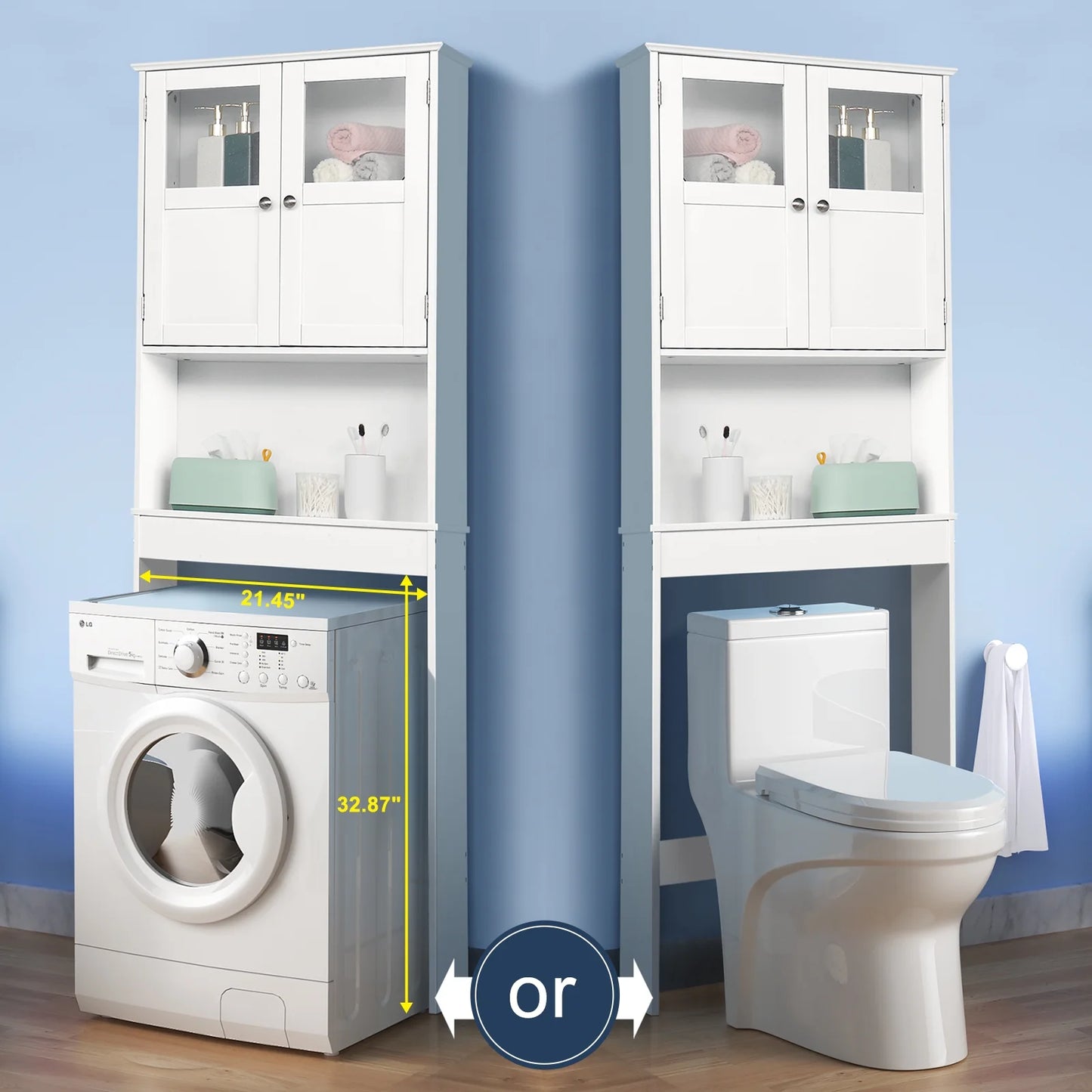 over the Toilet Bathroom Storage Cabinet with 2 Doors & 3 Storage Shelves Space Saver, White