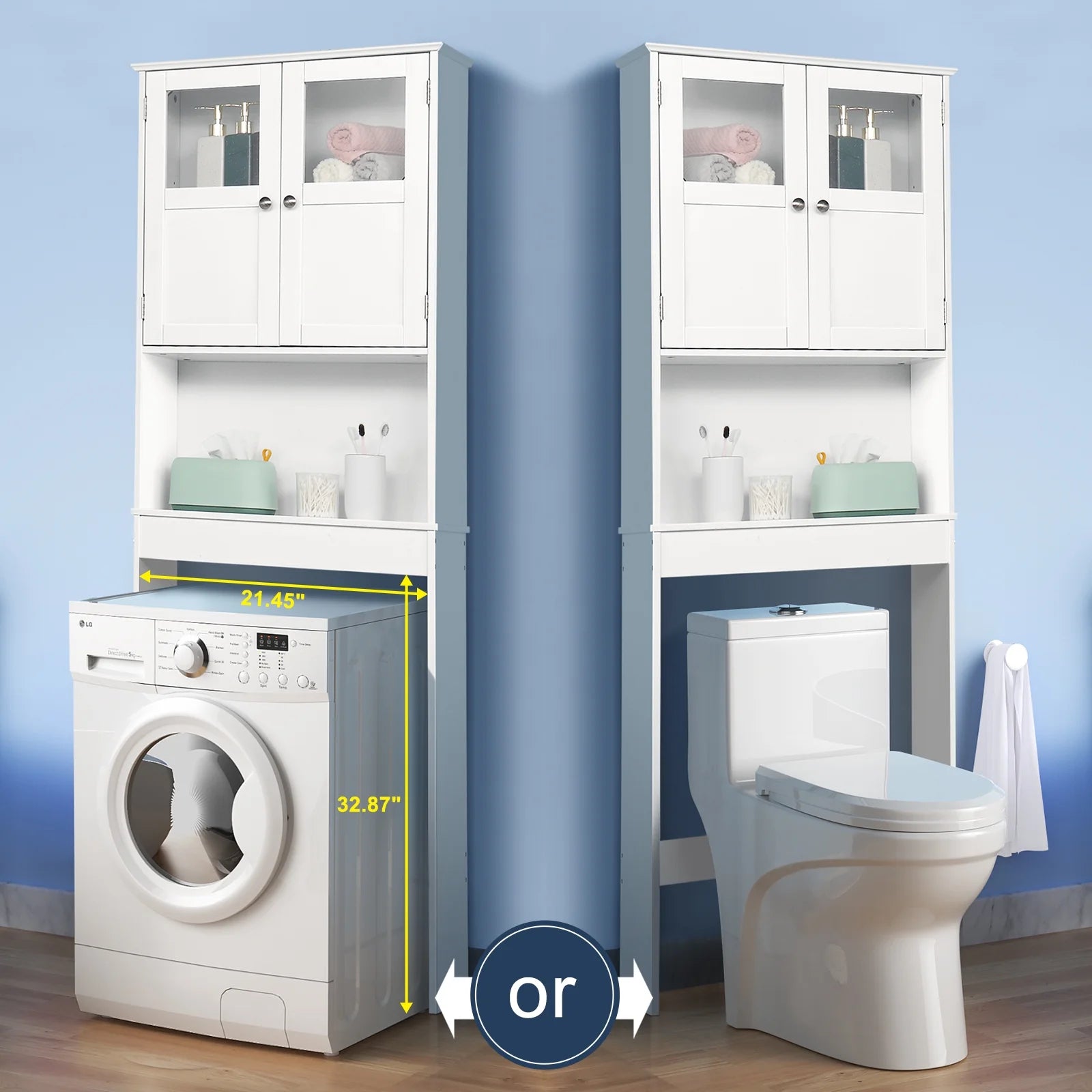 over the Toilet Bathroom Storage Cabinet with 2 Doors & 3 Storage Shelves Space Saver, White