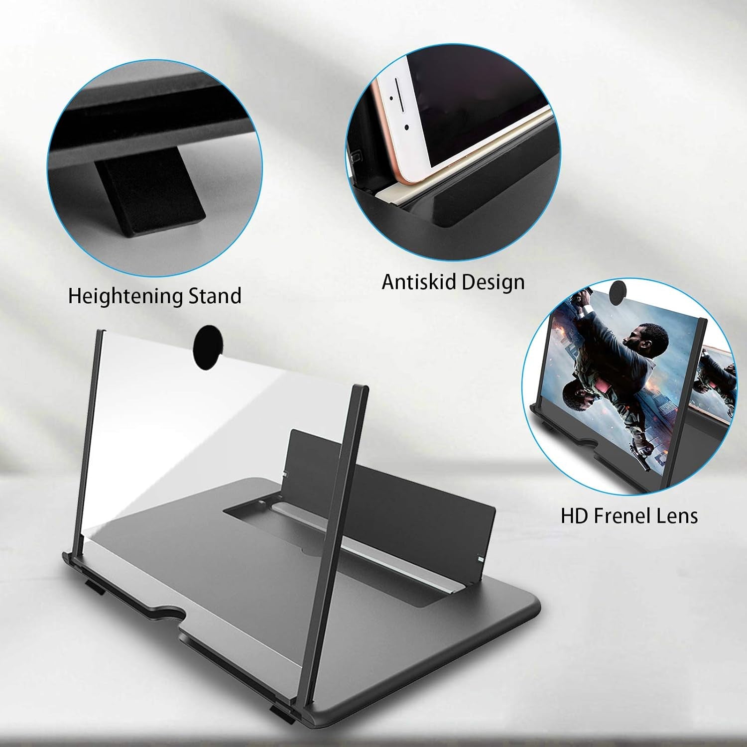 For 14 Inch Phone Screen Magnifier, HD Mobile Phone Screen Amplifier Pulling-Out Movie Video Enlarger Eye Protection with Foldable Stand Holder for All Smartphones-Black