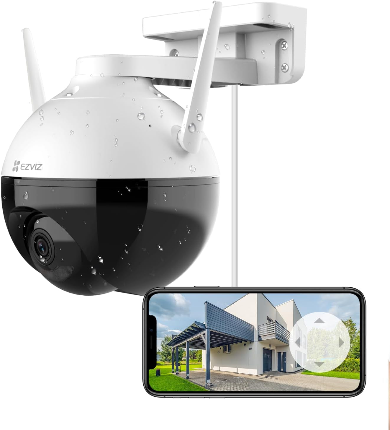 360° Security Camera Outdoor, Wifi Camera for Home Security, Surveillance Camera, No Subscription with Motion Detection, Color Night Vision, Audio Pick-Up, Waterproof, Alexa/Google, 256GB| C8C