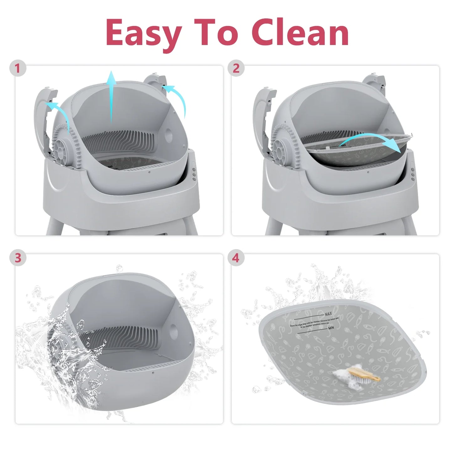 Automatic Cat Litter Box Self-Cleaning with Safety Protection, Mat and Trash Bags Included, Steel