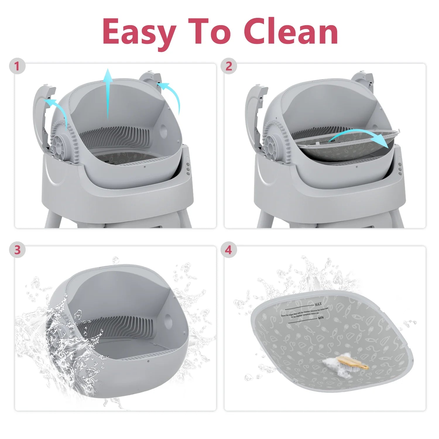 Automatic Cat Litter Box Self-Cleaning with Safety Protection, Mat and Trash Bags Included, Steel