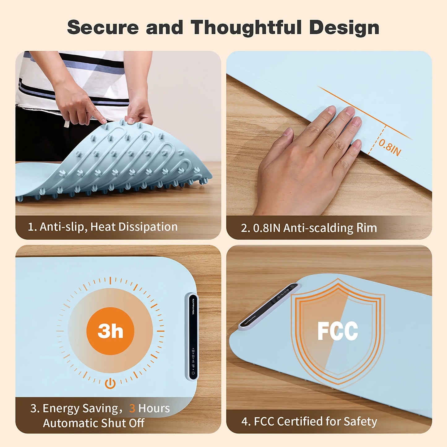 Food Warming Mat, Portable Electric Warming Tray W/ 3 Adjustable Temperature, Full-Surface Heating in 10S, 3 Hour Auto Shut-Off, Roll up Silicone Heating Pad for Food Buffet Home Daily Use